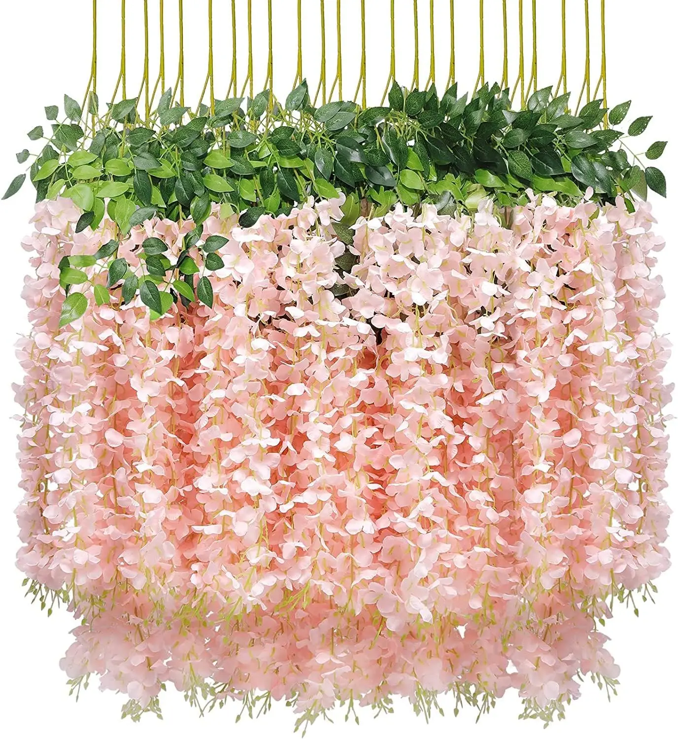 24 PCS Wisteria Hanging Flowers, 3.6ft Fake Wisteria Vines Artificial Wisteria Garland Silk Flower String for Wedding Arch Garden Party Home Ceiling Wall Backdrop Tent Decoration (Light Pink)