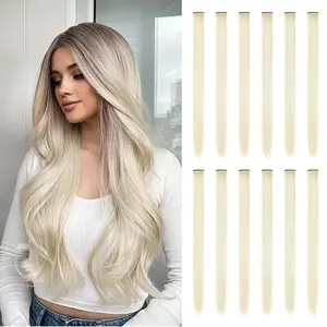 12 Pcs Colored Hair Extensions,22 inch Colored Party Highlights Clip in Hair Extensions Rainbow Hairpieces Colorful Straight Synthetic Hair Piece for Girls Women Gift（Platinum Blonde）