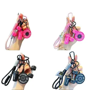 Detachable Dumbbell & Barbell Keychain Set,  Weight Plate keychain set, Sports Gym Fitness Bag Pendant Braided Rope Plate 5pcs Set Workout Charm Accessories Car Backpack Purse Charm Couple Gift