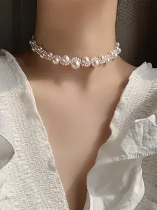 Pearl Choker Necklace, Elegant Vintage Style Jewelry with Mixed - Size Pearl Detail, for Women, Daily & Party Occasions