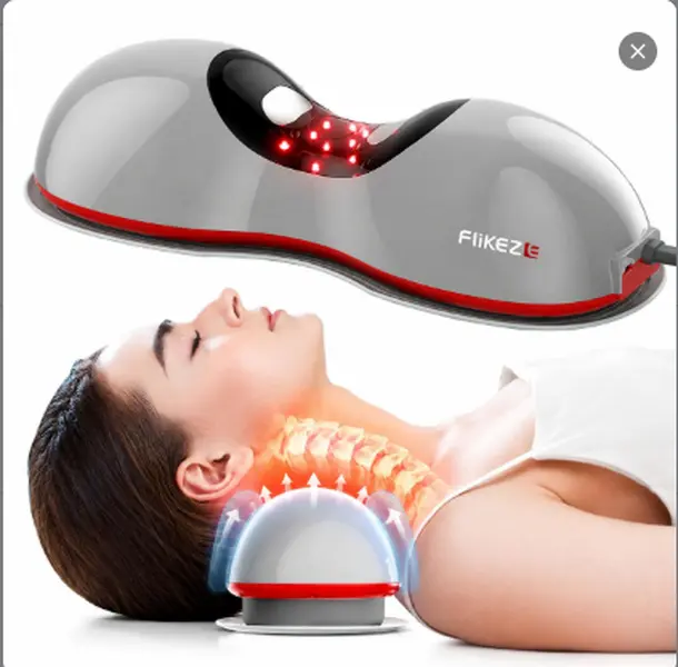 FLIKEZE 3-in-1 Durable ABS Neck Massager - Remote-Controlled, Mild, with Red Light Therapy, Airbag Traction, Electrical Stimulation (Beauty & Personal Care Massage Device)