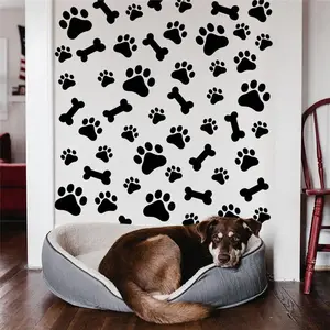 76PCS Dog Paws Wall Decals, Vinyl Stones Print Wall Stickers Decor Removable Footprint Mural Wallpaper Decoration for Kids Boys Girls Nursery Bedroom Living Room Decorative Ornaments