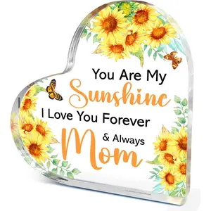 Gifts for Mom from Daughter Son,Gifts for Mom Birthday Thanksgiving Christmas,You Are My Sunshine Sign Sunflowers Acrylic Plaque 4.5x4.5 Inches