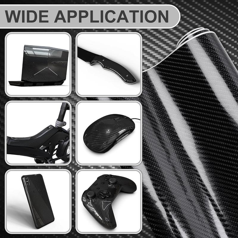 12" x 10FT / 30*300CM Gloss Carbon Fiber Car Wrap Vinyl Bubble Free Air Release Adhesive Car Wrap Film Roll Automotive DIY Decals With Installation Tools