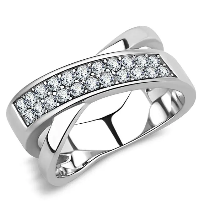212 MAIN Women's Stackable High-Polished Stainless Steel Pinky Ring, Size 8, Adorned with Top-Grade Crystal, Stackable Ring, Pinky Ring Women