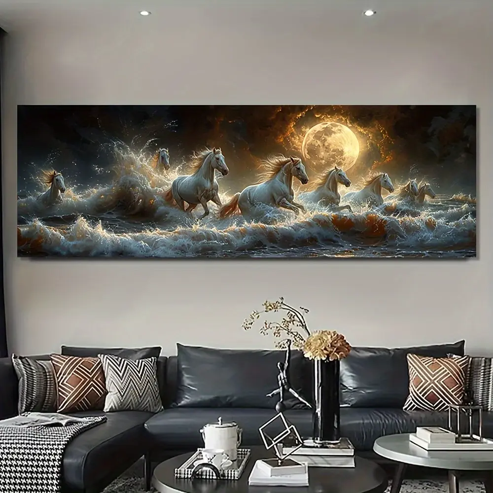 Frameless Running Horses Canvas Print - Vintage Classic Animal Wall Art Painting, Artistic Landscape Decoration for Living Room, Home Supplies Posters & Prints