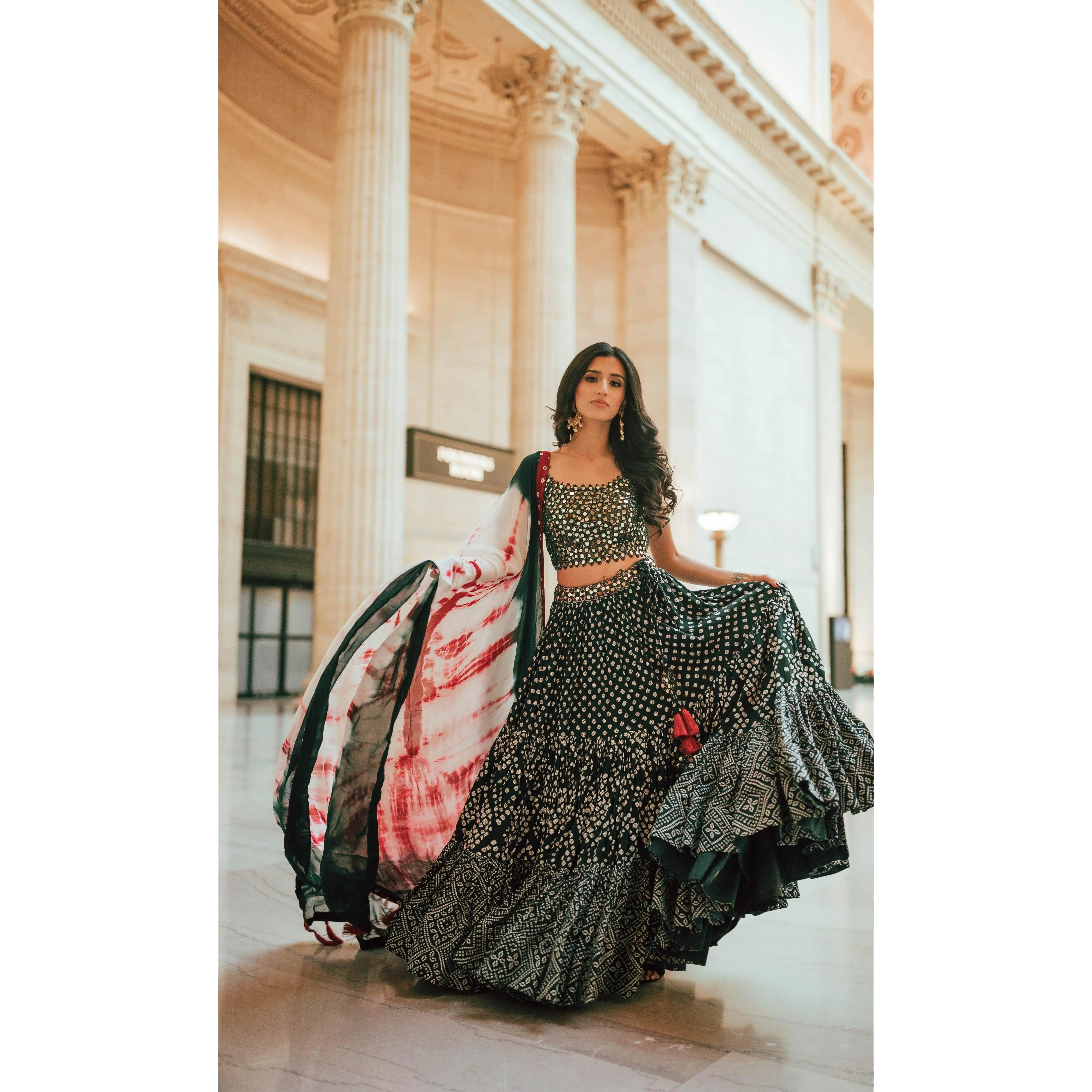 Milla Green Lehenga Choli Set with Mirror Work