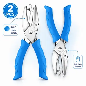 2PCS Single Hole Puncher 1/4 Inch, Handheld Paper Hole Punch with Soft Grip Handle, Metal Circle Punch Tool for Crafts, Cards, Tags & Office Use