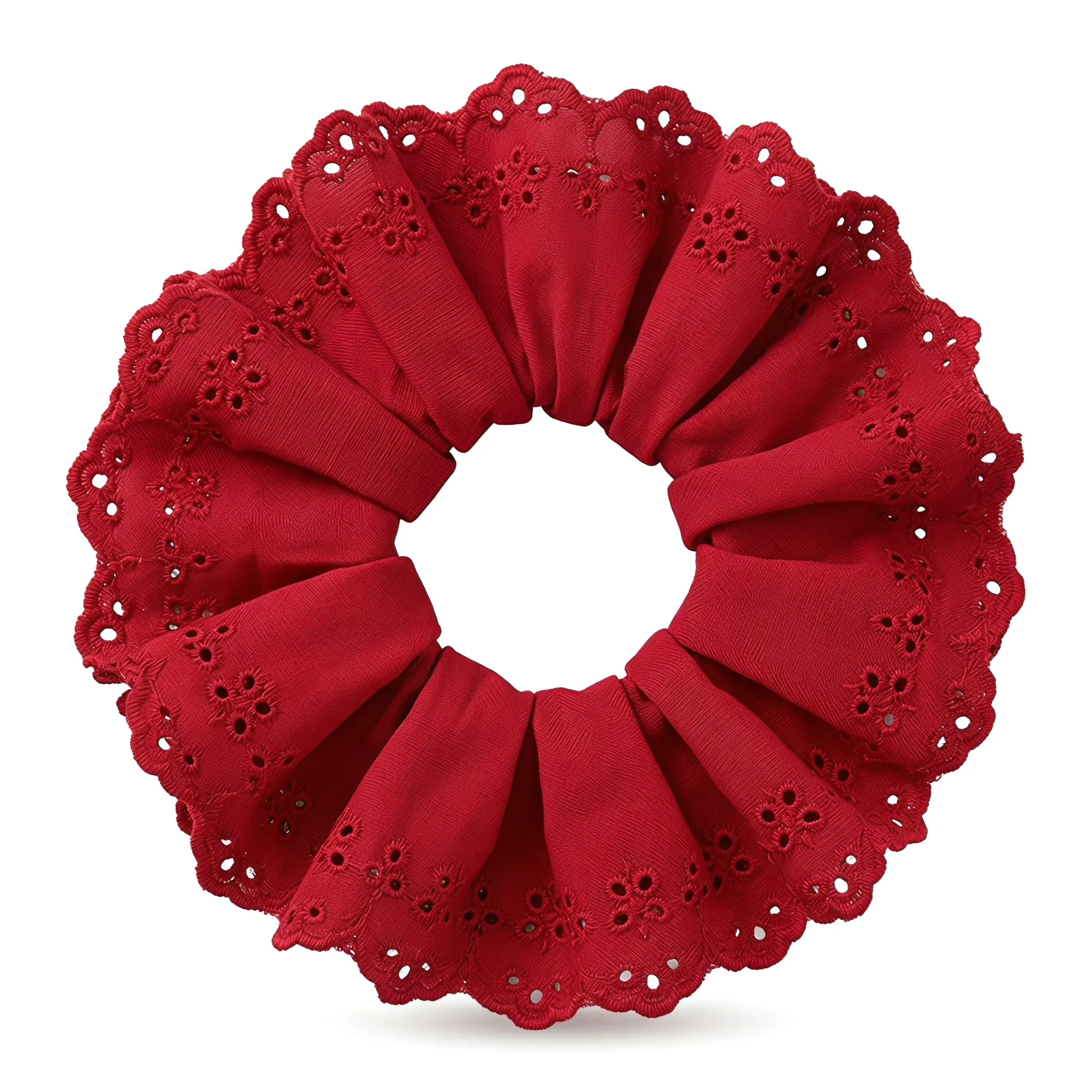 Vintage Red Lace Scrunchie, Elegant Hollow-Out Embroidery Hair Tie for Women