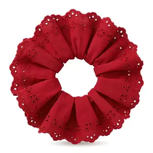 Vintage Red Lace Scrunchie, Elegant Hollow-Out Embroidery Hair Tie for Women