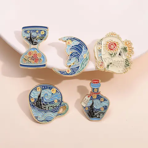 Creative Art Van Gogh Oil Painting Series Brooch, Fashion Alloy Badge for Backpack & Clothes Collar, Trendy All-match & Exquisite Brooch for Birthday Gift, Collectible Item