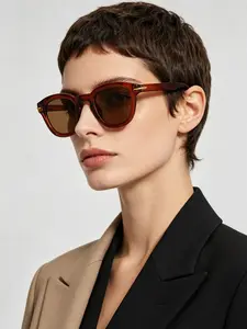 American Vintage Amber Square Frame Sunglasses, Anti-Uv400 Unisex Driving Glasses, Casual Style All Seasons Eyewear