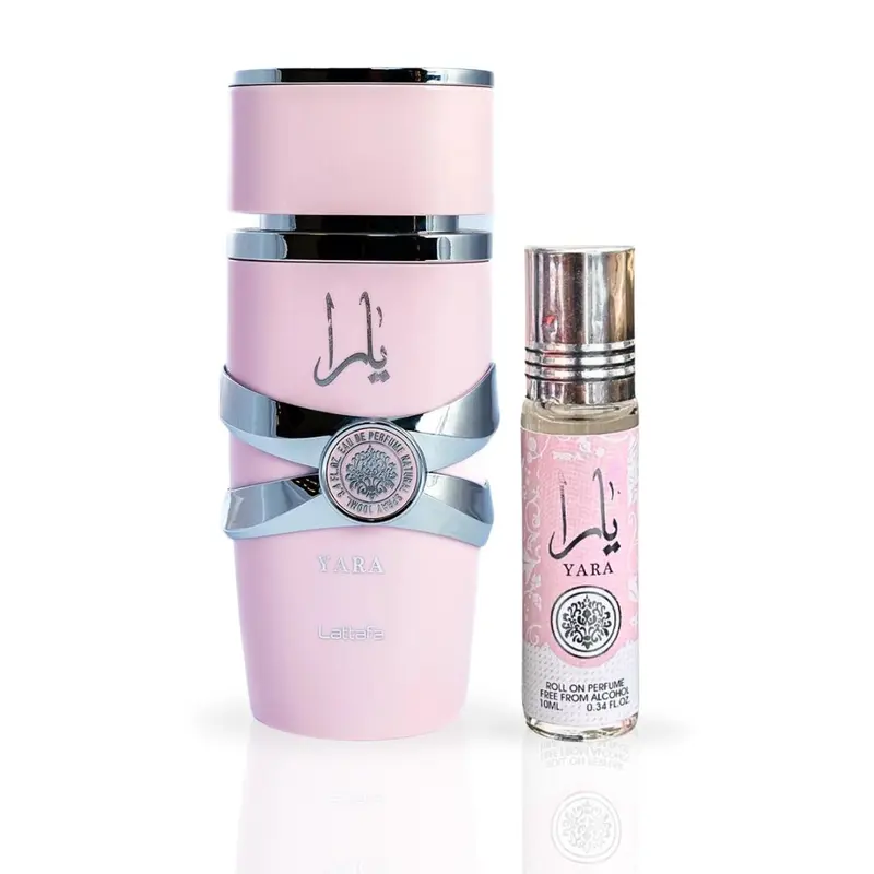 Yara For Women EDP Spray 100ML (3.4 OZ) by Lattafa & YARA Roll-On Perfume Oil CPO 10ML (0.34 OZ) By Ard Al Zaafaran. (ELEGANT BUNDLE)