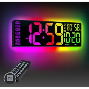 16.5" Large Digital Wall Clock: 13 RGB Night Lights Giant LED Display with Remote, Auto DST & Dimming, Classroom Must Have, Gaming Room Dorm Decor, Big Num