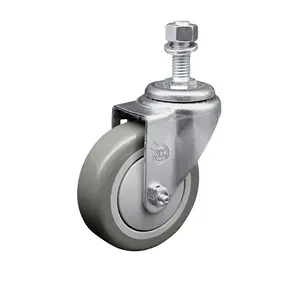 Service Caster SCC-SSTS20S414-PPUB-M1215 Stainless Steel Hardware Swivel Threaded Stem Caster, 4x1.25 in. Gray Ball Bearing Roll Wheel, 12 mm Threaded Stem, Suitable for Concrete/Tile/Wood Surfaces