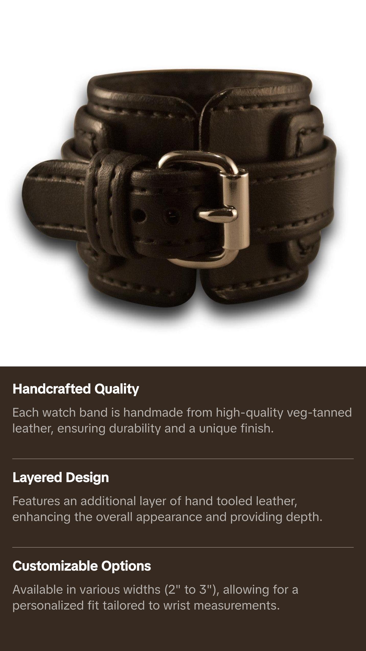 Black Layered Wide Leather Cuff Watch Band