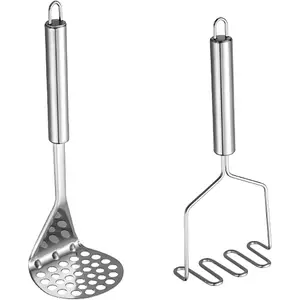 Potato Masher, 2 Pcs Stainless Steel Line Type and Hole Type Kitchen Tools for Vegetables, Meat and Potatos (2)