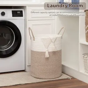 Woven Rope Laundry Basket, Tall Dirty Clothes Basket, Toy Basket, Blanket Storage for Bedroom, Bathroom, Living Room, Closet Organizer