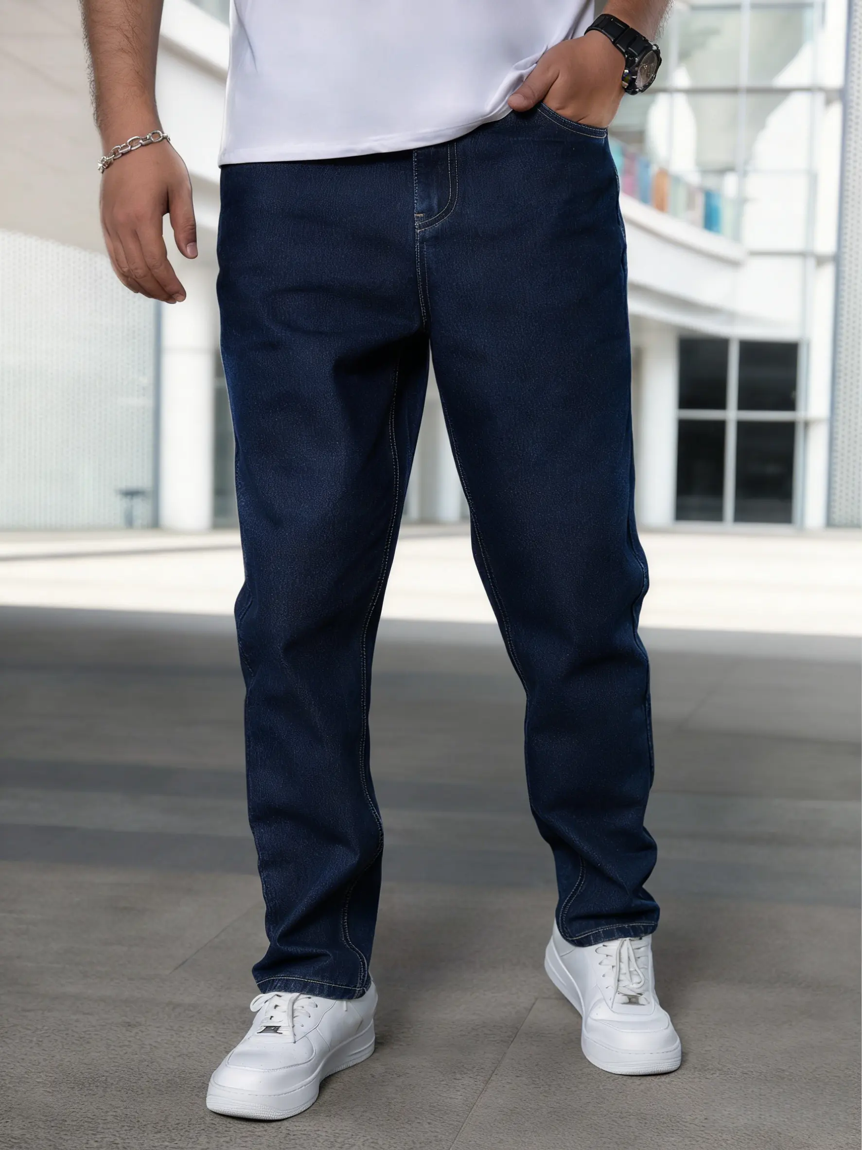Men's 2026 Classic Plain Relaxed-Fit Cotton Denim Jeans - Chic, Buttons, Skinny Pockets, Soft Breathable Fabric, All-Season Business Casual Menswear, Sneakers Pairing, Straight Legs, Baggy Style Trouser Alternative (Valentine's Day Pick)