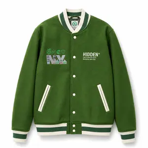 HIDDEN NY PPF PAST PRESENT FUTURE MEMBERS ONLY EMBROIDERED VARSITY JACKET - GREEN
