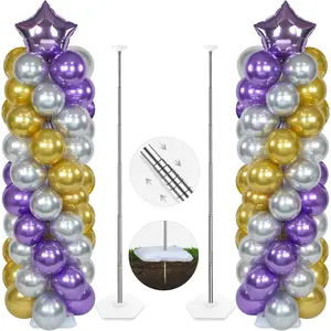 Balloon Column Stand Kit, Sets of 2 Telescoping Balloon Stand, Height Adjustable Balloon Tower Pillar with  Metal Telescopic Design for Party Decoration