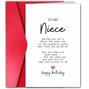 To My Niece Birthday Card with Envelope, 1 Count Grateful Greeting Card, Positive Message Card, Birthday Gift for Niece, Family and Friends