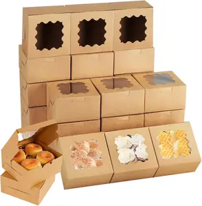 100 Pack 6 x 6 x 3 Inches Bakery Boxes with Window Small Cupcake Box Brown Individual  Cookie Pastry Boxes for Pastries, Cookies, Pie, Donuts, Macaroon