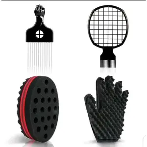 Sponge Set with Glove, Metal Brush Pick and Twist Comb, Big Holes Barber Hair Brush Sponge Dread Locking Twist, Haircare Heatless