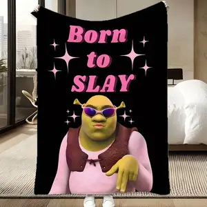 Funny Shrek Meme Throw Blanket | Soft Flannel, Warm Cozy | Y2K "Born to Slay" Print | Perfect for Gen Z, Meme Fans, Dorm Decor | Great Gift for Birthdays, All Seasons Use, Lightweight Travel Blanket
