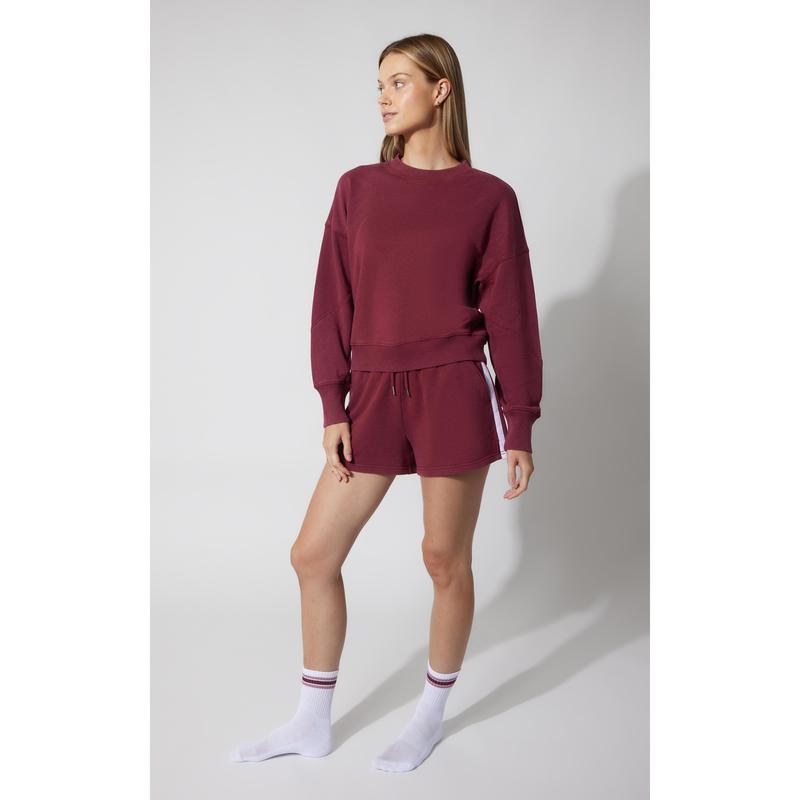 3 PC Washed Loop Terry Crew Neck Long Sleeve + High Waist Short + Sock Set - Our Ocean Core Story
