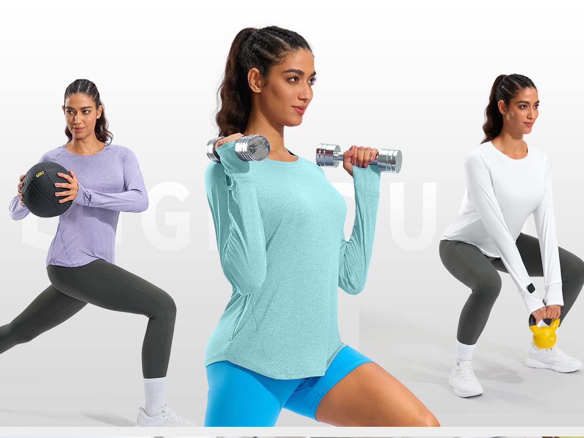 [Clearance] G GRADUAL Women's Quick Dry Running Wear, Long Sleeve Round Neck Athletic Top with Thumbholes and UPF 50+ UV-Protective Fabric,travel essentials,camping essentials, Long Sleeve Tops, Biking