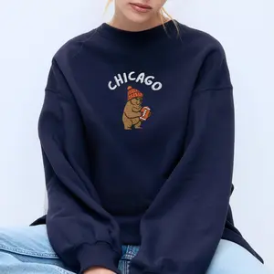 Embroidered Chicago Football Sweatshirt, Game Day Bear Crewneck, Football Fan Sports Gift, Unisex Sweater For Men, Women