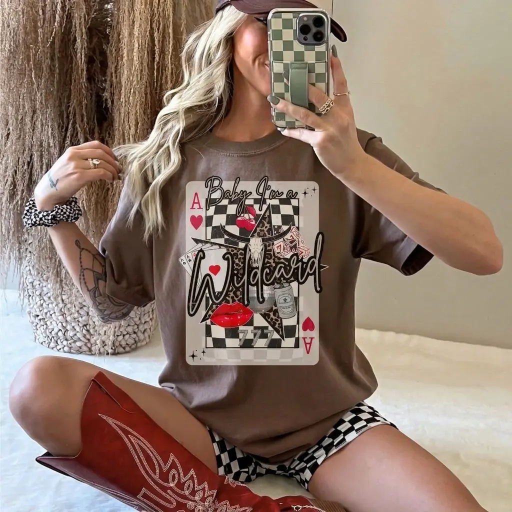 Western Collage Comfort Colors T-shirt, Trendy Cowgirl Wildcard Shirt, Retro Casino Dice Playing Cards Tee 7SQQ0