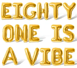 Letter Balloons - EIGHTY ONE IS A VIBE 16" Inch Alphabet Letters Foil Mylar Balloon 81st Birthday Party Banner