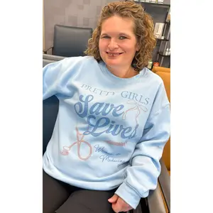 Women's Cotton Crew Neck Graphic Sweatshirt - Longsleeves, "Save Lives" Print, Light Fitted Fabric, Comfortable 1-Piece Casual Outfits Top for Everyday Wear Blue