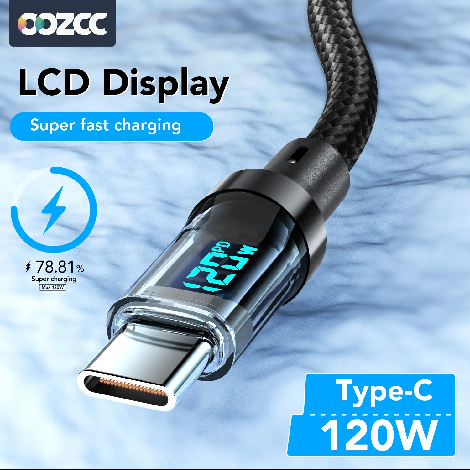 Multifunctional Type-C Fast Charging Cable, Durable 120w Power Output, Real-Time Battery Display, Universal for Phone/tablet/laptop