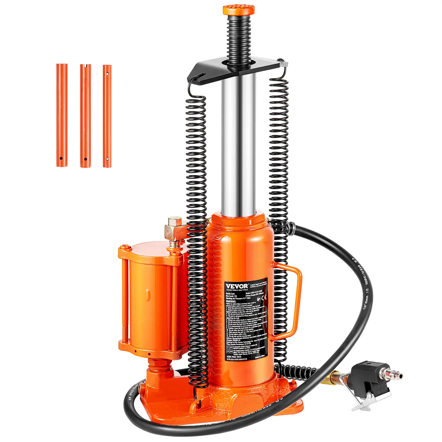 【summerfinds】VEVOR Air Hydraulic Bottle Jack, 12 Ton/26455 lbs Pneumatic Hydraulic Bottle Jack with 10.43''-19.88'' Lifting Range & Manual Hand Pump, for Pickup, Truck, RV, Auto Repair, Industrial Engineering