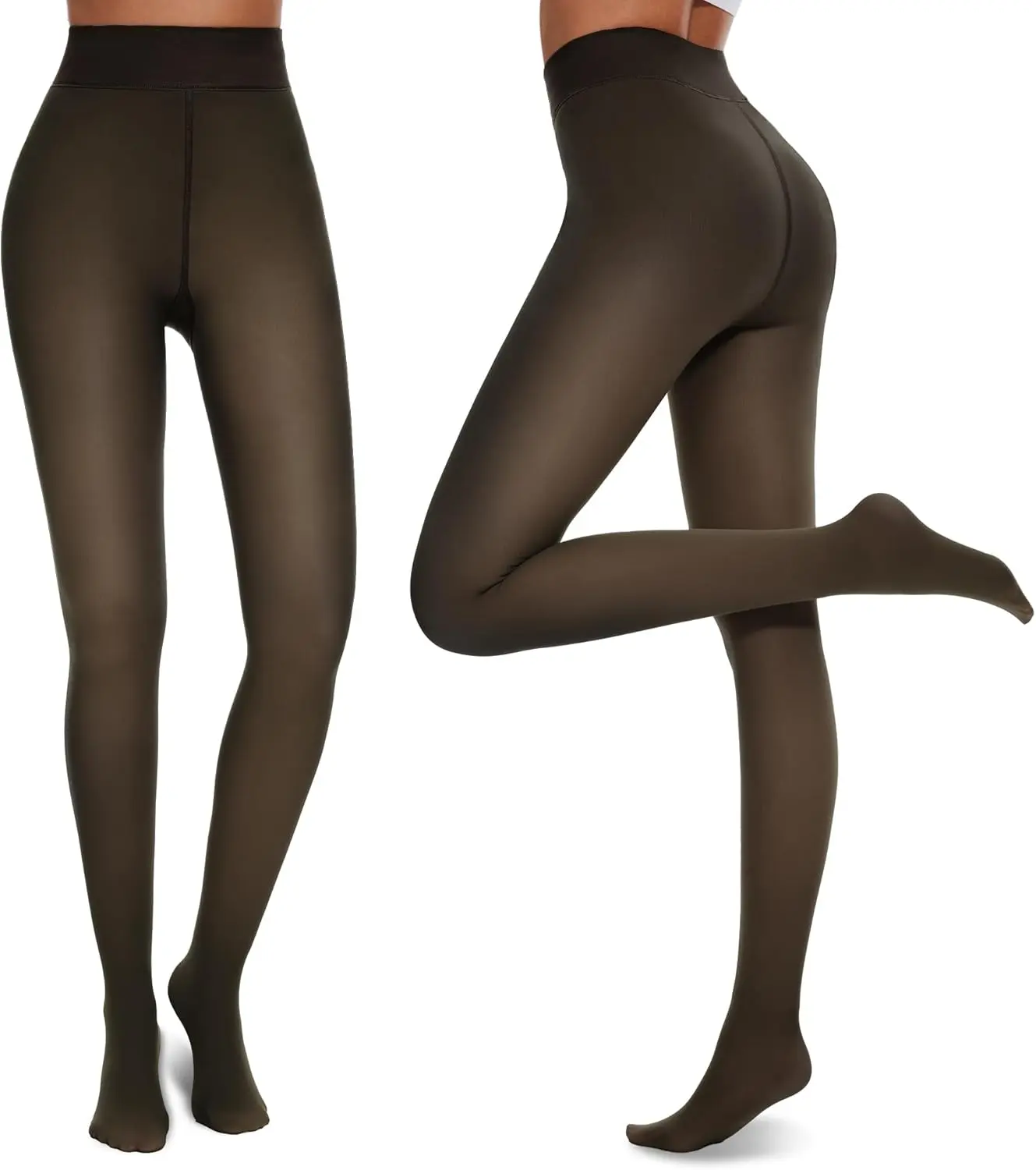 1/2 Pairs Fleece Lined Tights Women - Pantyhose Sheer Black Thick Dress Thermal Warm Fake Leggings for Winter