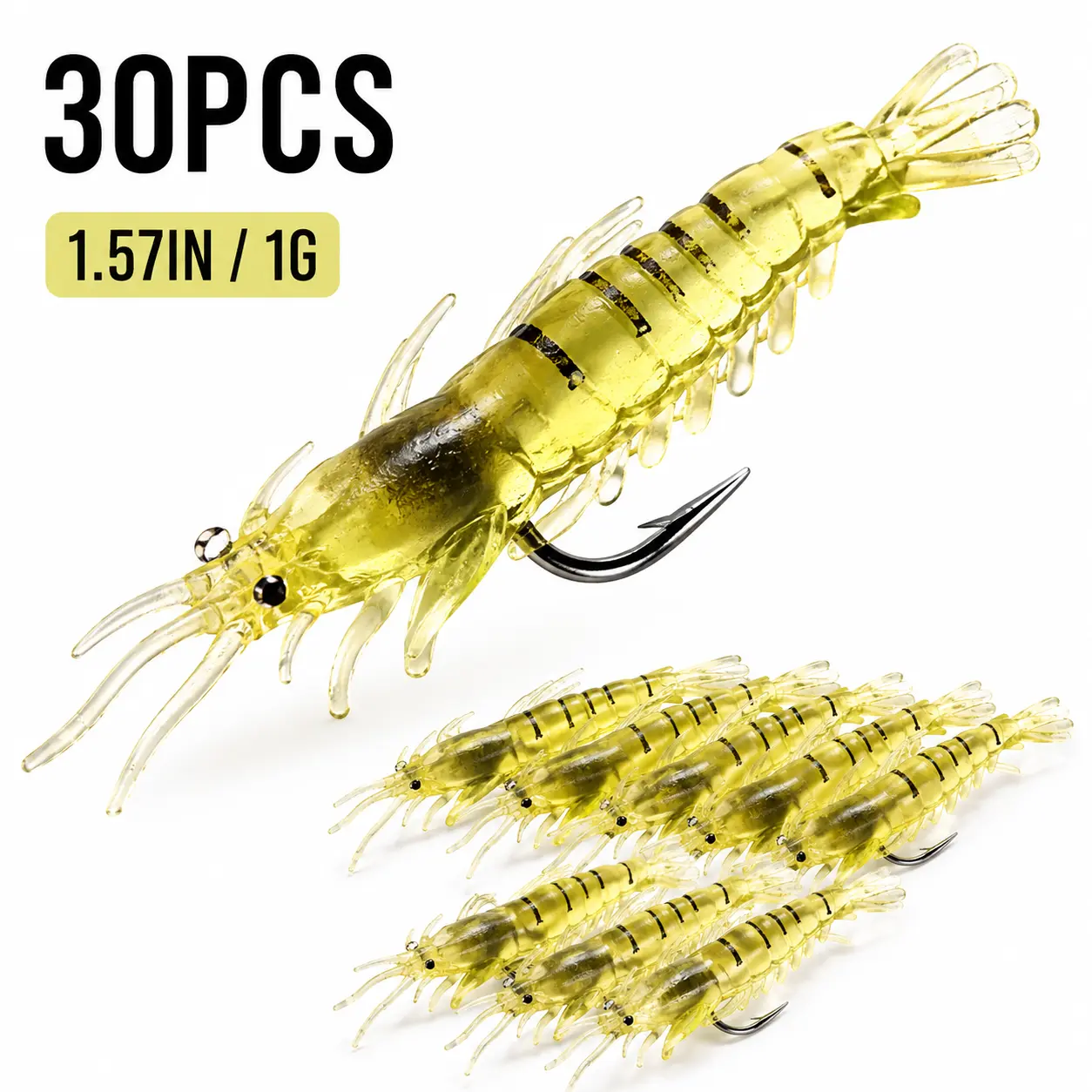 30pcs Soft Shrimp Fishing Lures - Realistic Micro Bait Fishing Equipment Accessories for Freshwater, Saltwater - Easy Hookups for Bass, Panfish - High Catch Rate Artificial Bait tackle topwater kit profishing gear gift use tentacle creature
