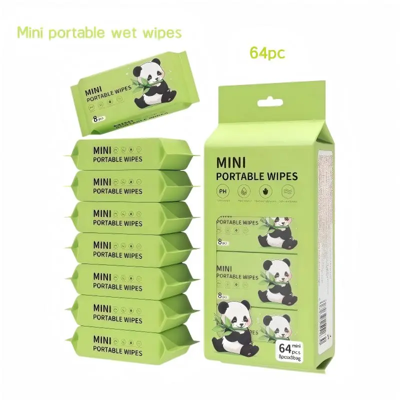 64Pcs Travel Size Alcohol-Free Disposable Wet Wipes - Disposable Face Towels, Unisex Cleaning Tool, Suitable for All Body Parts, Ideal for Travel, Home Care (Pet-Friendly Home Supplies) Facial Tissues