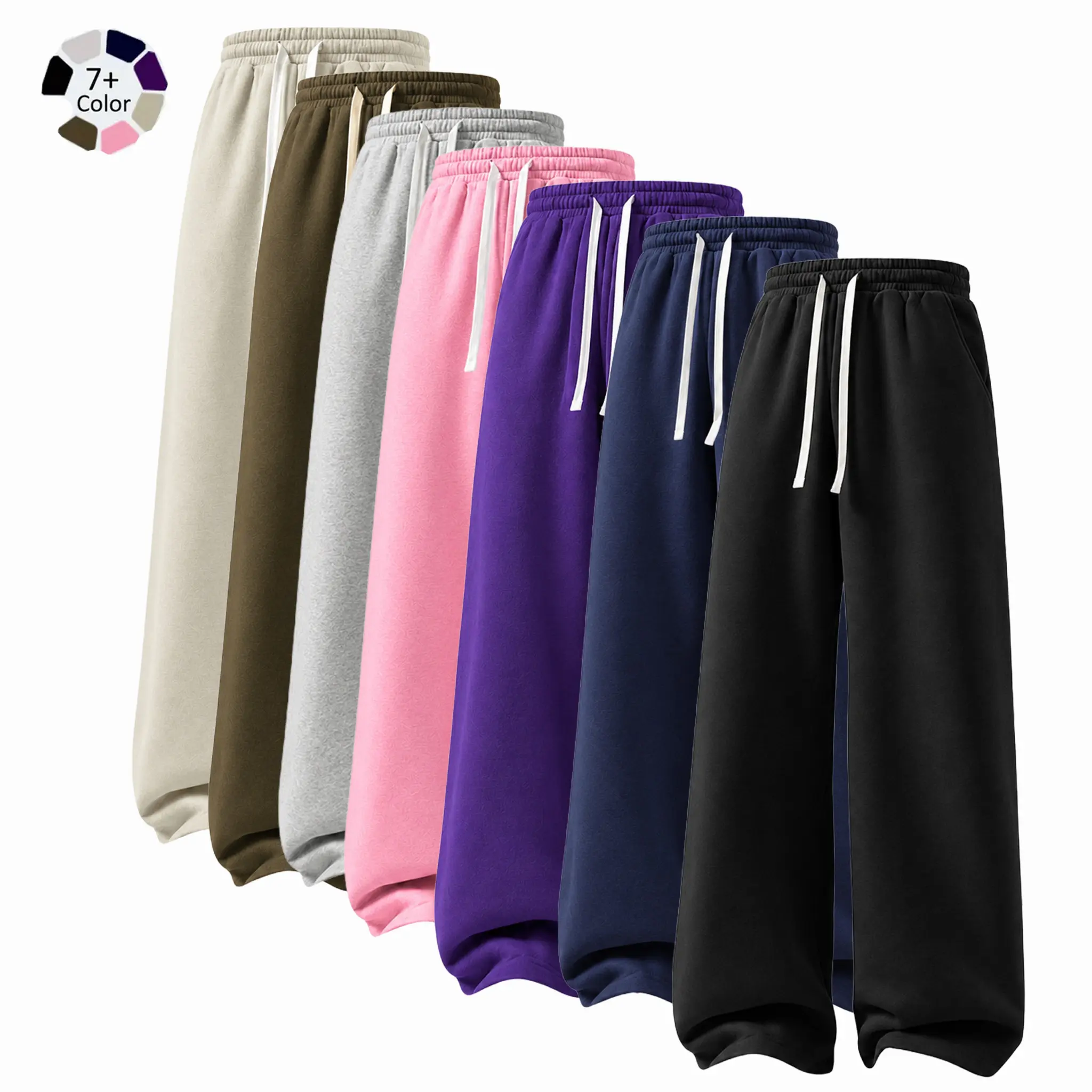 A set of two piece, solid colored athletic pants for men and women, featuring a simple, relaxed fit. The pants and tops are suitable for gym workouts, autumn/winter casual wear, loose fitting athletic pants, and casual athletic pants.