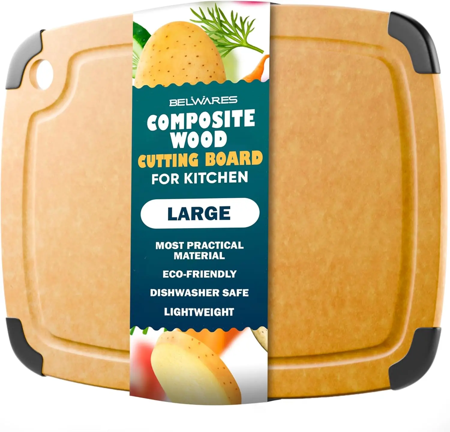 Natural Composite Wood Fiber Cutting Board – 14.5"x11.25" | Large Rectangular Chopping Board with Hanging Hole - Dishwasher Safe, Heat-Resistant & Knife-Friendly- Ideal for Bread, Meat, Fruit & Vegetables - Daily Use Kitchen Essential