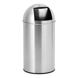Push Door Trash Can with Round Top – 13.2 Gallon Stainless Steel Step‑on Garbage Bin, Commercial Grade Brushed Stainless Steel Finish for Kitchen & Office Use