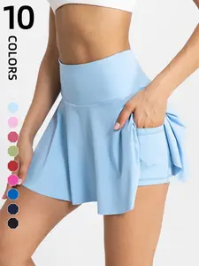 Women's Pleated Tennis Skirt with Shorts, 2-In-1 Running Sports Skirt Set, Yoga Mini Skirt with Side Pockets, Comfortable Fit for Gym, High Waist Skorts, Athletic Skorts, High Waisted Skorts