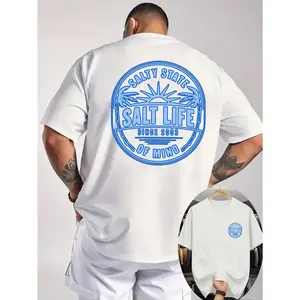 New summer men's casual printed T-shirt, spiral neck design, knitted fabric, cool and comfortable, with Salt Lake lifestyle outdoor trendy brand print, suitable for outdoor activities men's short-sleeve shirt