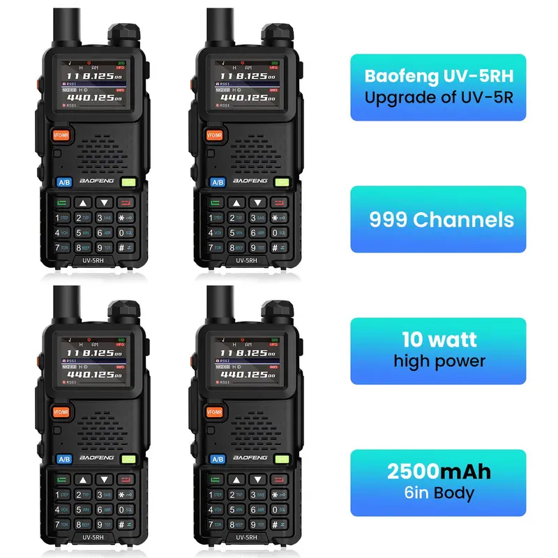 [Christmas Gift] BAOFENG 5RH 10W Plastic Portable Rechargeable Handheld Walkie Talkie - Upgraded UV-5R Ultra-Long-Range Ham Radio, NOAA Weather Alert, 999 Channels, 2-Way Radios for Camping/Emergency (FRS/GMRS Compatible)