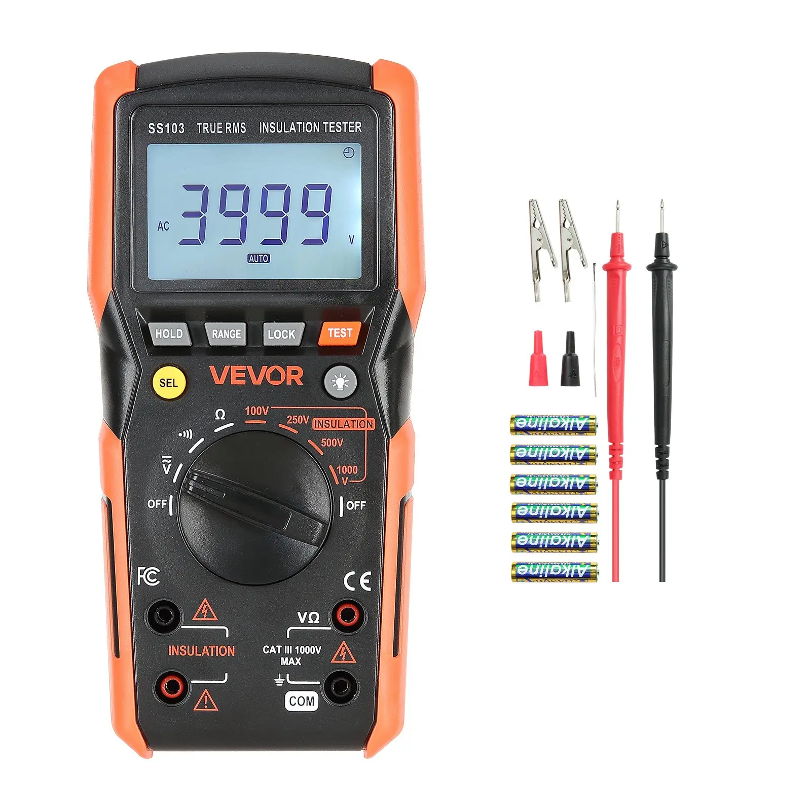【DealsForYouDays】VEVOR SS103 Digital Multimeter - 4000-Count TRMS Voltmeter Ohmmeter, 1000V AC/DC Car Voltage Tester, Analog Bar Graph Display, Switchable Auto/Manual Range for Voltage, Resistance, Continuity Tests