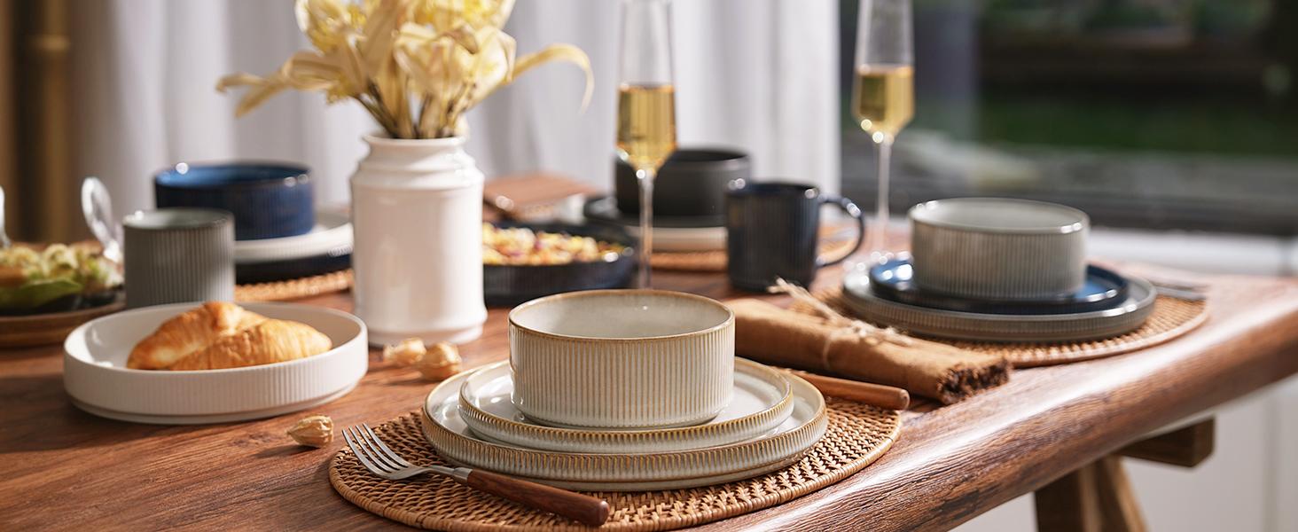 Famiware Star Dinnerware Set for 6, Stoneware Plates and Bowls Sets, 18 Piece Dishes/Tableware/Dinner Set Kitchenware Ceramics