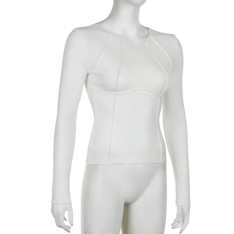 Slim Long Sleeve T-shirt Fashion Solid Color Split Thread Knitted Top Womens Clothing