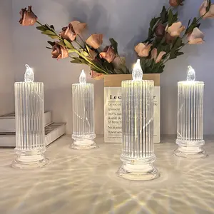 4-Pack Realistic Flame-Free LED Candles with Vertical Stripe Design - 7 Inches Tall - Battery-Powered (AA Batteries Not Included), Safety Plug for Plug-Free Operation, Perfect for Christmas, Weddings, Birthdays, Valentine's Day